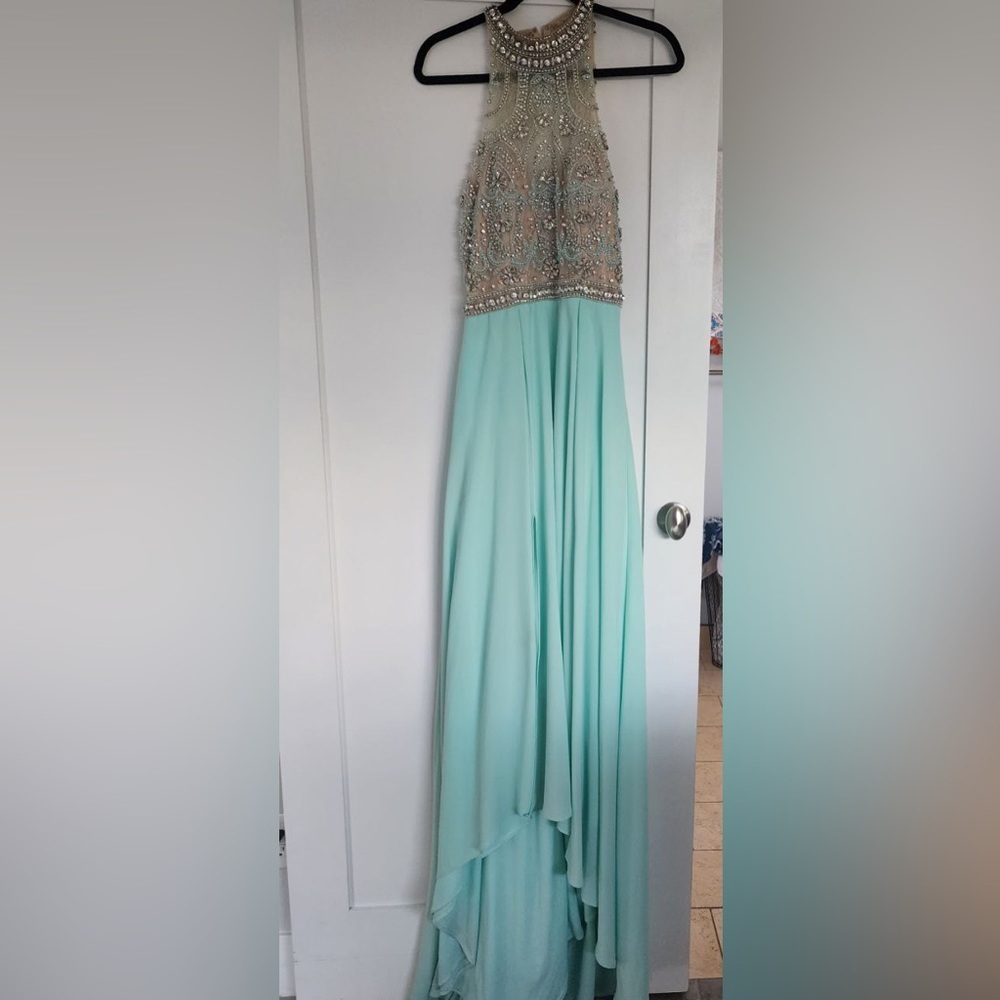 Terani Couture Blue Rhinestone Prom Dress Size 12 Backless - Picture 7 of 10